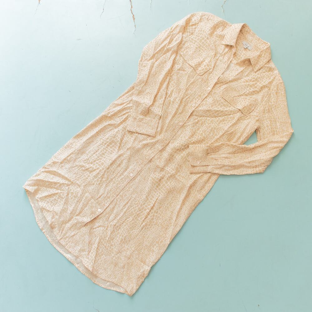 Rails Alix Reptile Collared Button Down Shirt Dress Tan Long Sleeve Size XSmall